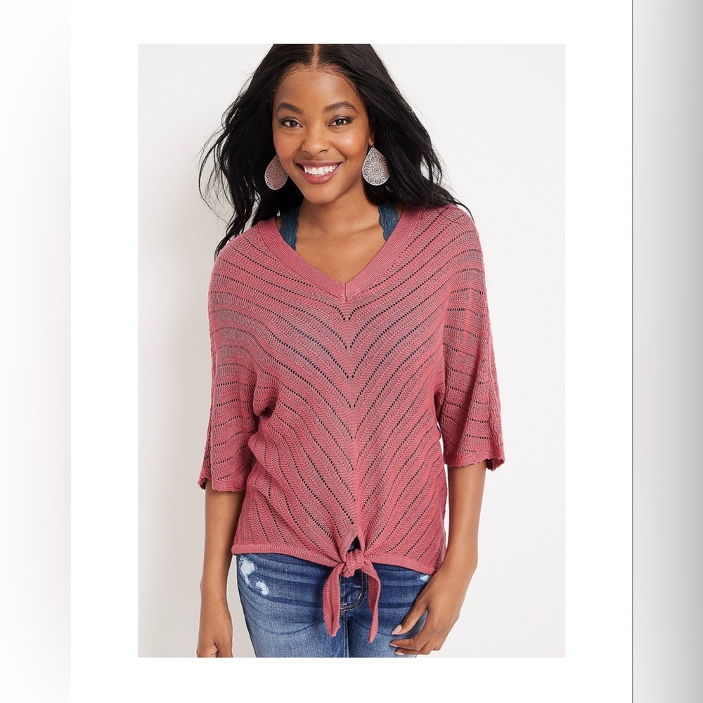 Chevron Tie Front Dolman Sweater - Size: Large